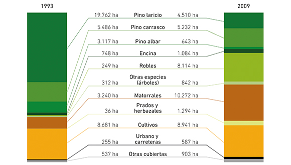 Comparación de las cubiertas antes y después del incendio