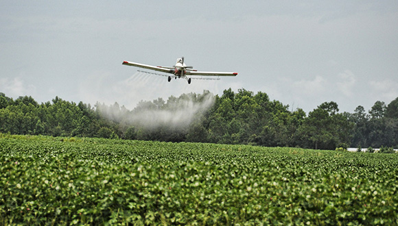 Avioneta fumigant un camp de conreu. Font: Pixabay (CC0 Public Domain).