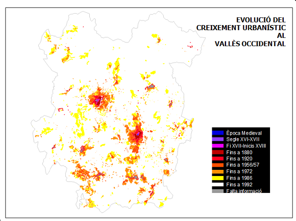 Mapa que l'Adenc va fer per evidenciar la manca de plantejament urbanístic al Vallès.