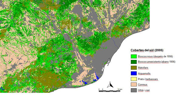 Distribució actaul dels nous boscos a l'Àrea Metropolitana de Barcelona