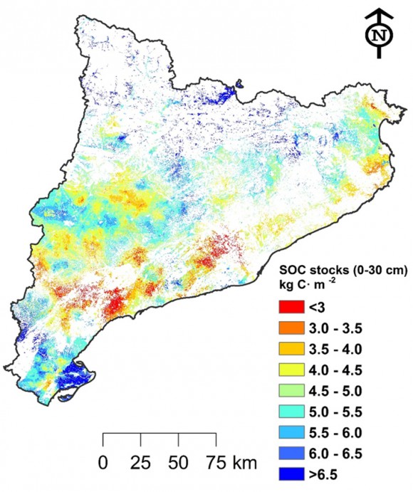 Mapa del contingut de carboni orgànic als sòls agrícoles.