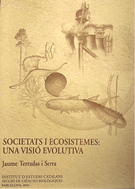 Portada del discurs d'ingrès de Jaume Terrades a l'Institut d'Estudis Catalans (2005). Mostra l'evolució de la vida i la cultura representada per la tecnologia industrial. Il·lustració i disseny: Maria Casassas.